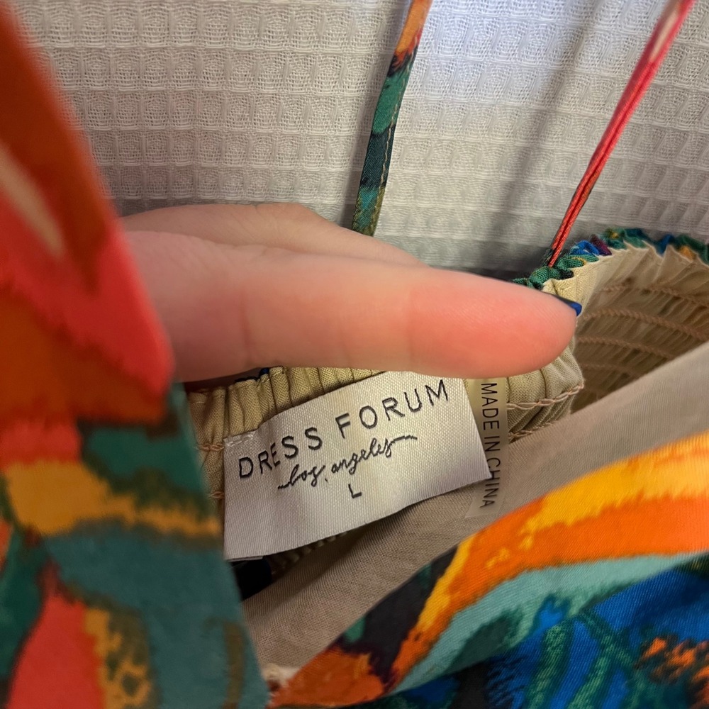 Dress Forum Tropical Floral Cutout Maxi Dress Tie Back Smocked Waist Size L - Picture 9 of 10